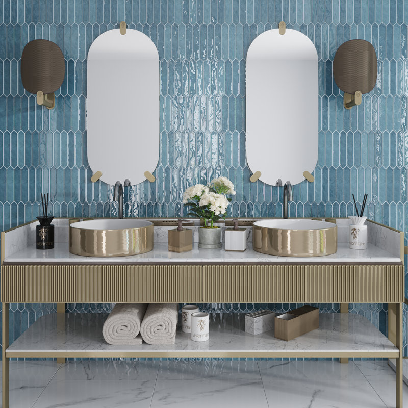 Festa 1.7'' W x 9.6'' L Ceramic Singular Tile, Teal Blue