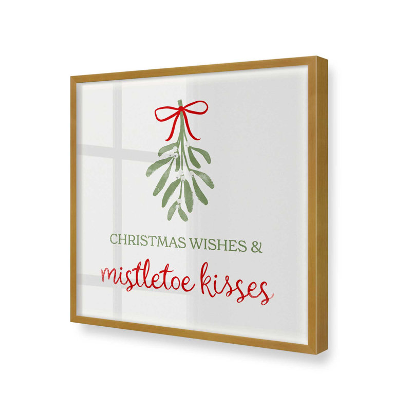 Imprimé festif gui II, H 13,75 po x l 13,75 po, Cadre simple en or poli, bois massif