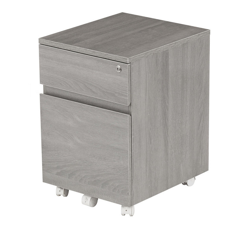 Classeur vertical à 2 tiroirs Techni Mobili - Rangement verrouillable sur roulettes, gris