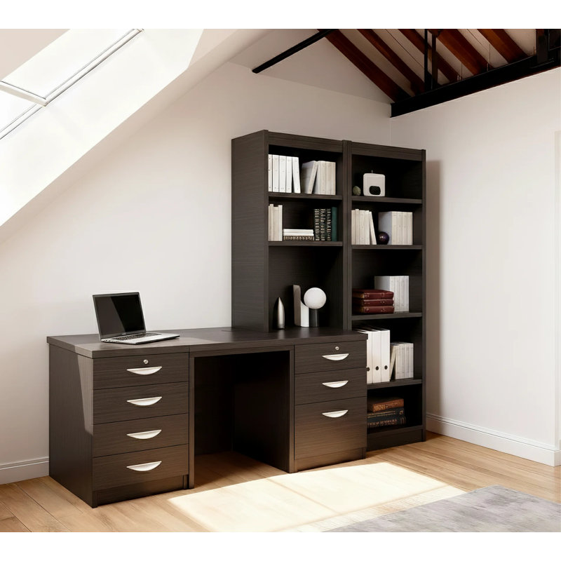 Brelon 5 Piece Computer Desk Office Set, Black Havana