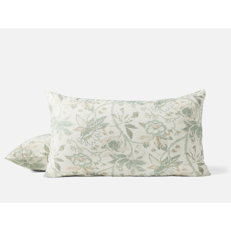 Sea Bloom Print Sham King Natural W/Sage, Natural w/Sage, King