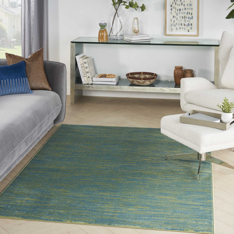 Mullican Sandy Solid Blue/Green Easy Care Indoor/Outdoor Area Rug, Rectangle 4' x 6'