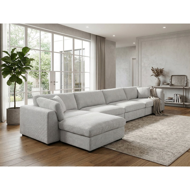 Canapé modulaire avec repose-pieds Aariketh, Polyester gris clair, H 36,3 po x l 168,68 po x P 36,6 po