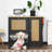 Black Rattan‑Door Pet Feeding Station with Storage, Elevated Bowls and Hooks