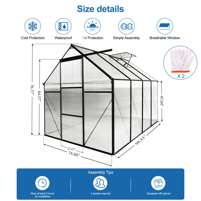 Spacious Outdoor Greenhouse With Efficient Drainage 70% Transmission Panels, 76.04" H x 99.45" W x 75.25" D