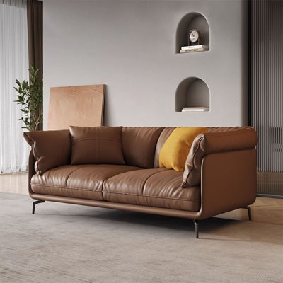 Coffee Genuine Leather Standard Sofa cushion Loveseat