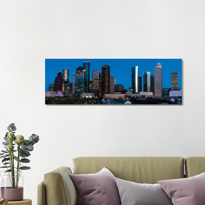 High Rise Buildings In Houston Cityscape Illuminated At Sunset, Houston, Texas by Panoramic Images - Wrapped Canvas Panoramic Gallery-Wrapped Canvas Giclée