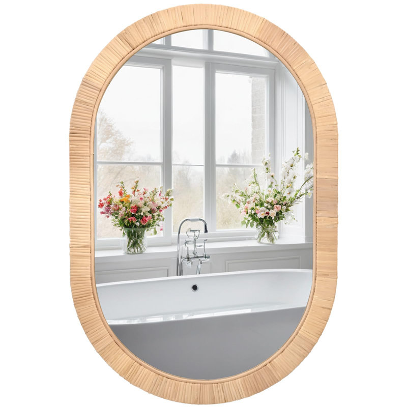 20"x30" Boho Rattan Oval Wall Mirror