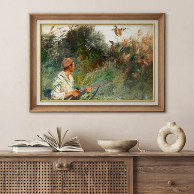 Duck Hunting in Reeds Artwork, Bedroom Pictures, Framed Canvas Giclee Print Wall Art
