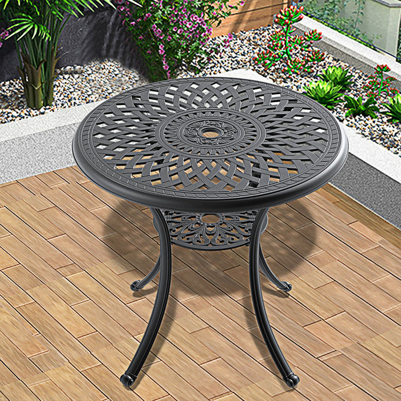 Cast Aluminum Patio Dining Table, Outdoor Table With A Umbrella Hole