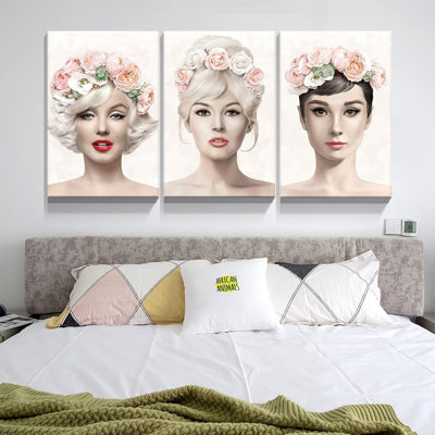Marilyn Monroe, Audrey Hepburn et Brigitte Bardot, impression murale sur toile 3 panneaux