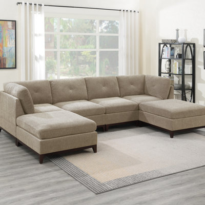  Ensemble modulaire en tissu chenille pour salon modulaire en U avec 2 coins de coin et 2 repose-pieds capitonnés