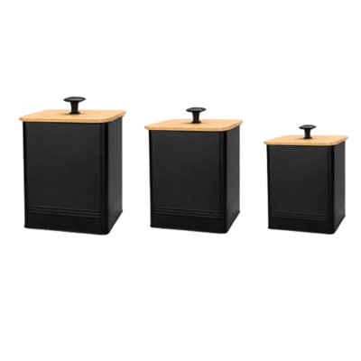 Ensemble de 3 pots de cuisine avec couvercle en bambou hermétique noir