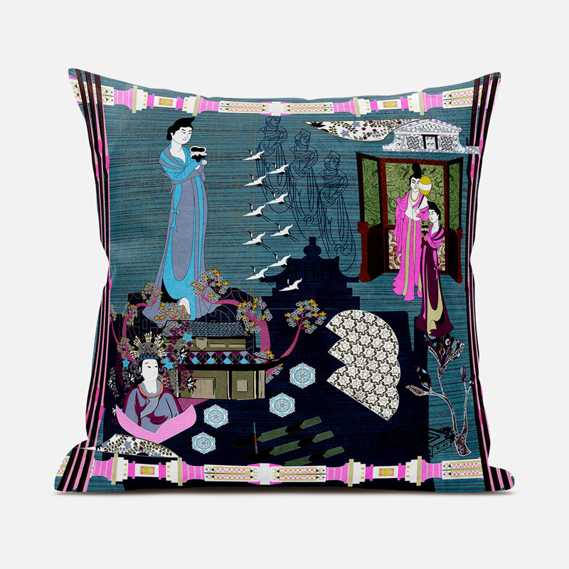 Housse et insert de coussin carré en polyester intérieur / extérieur, 16 po x 16 po, Turquoise / gris / rose
