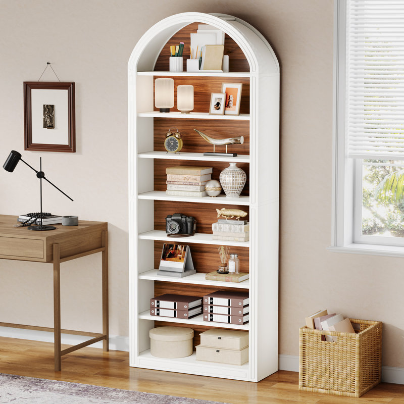 79.5" Tall Arched Bookshelf, White