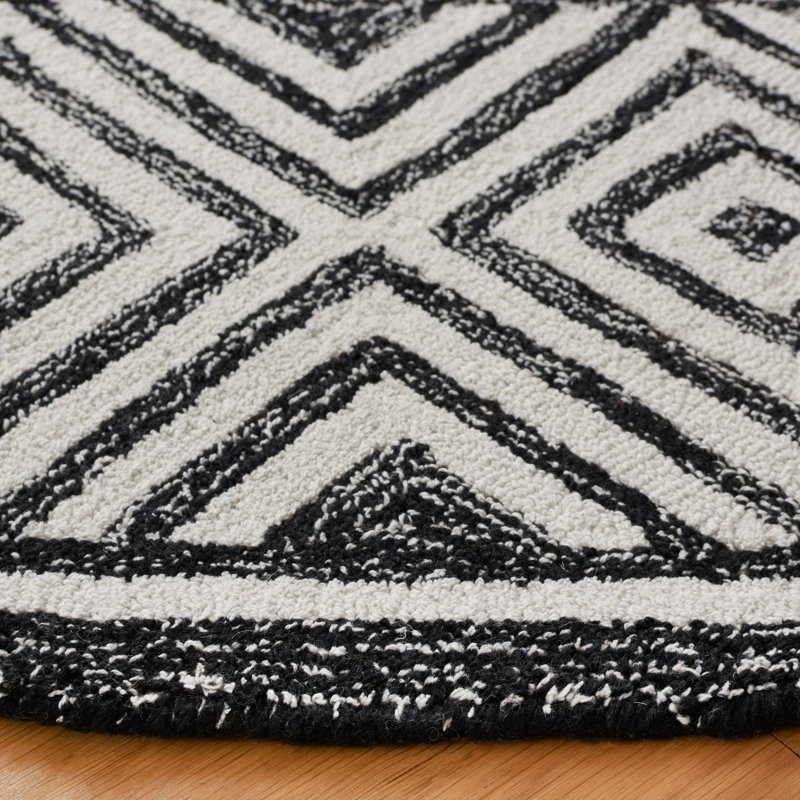 Tapis noir à motif géométrique touffeté à la main Capri Capri, Rond 6 pi