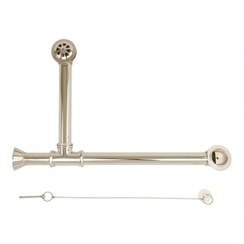 Drain de baignoire avec trop-plein Toe Tap, Nickel poli