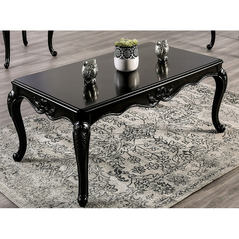 Table basse de style traditionnel avec pieds courbés en forme sculptée et structure en bois massif au fini espresso / noir