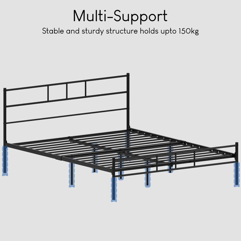 Dorset Metal Bed With Metal Slats & Centre Support Legs, Silver, Kingsize (5')