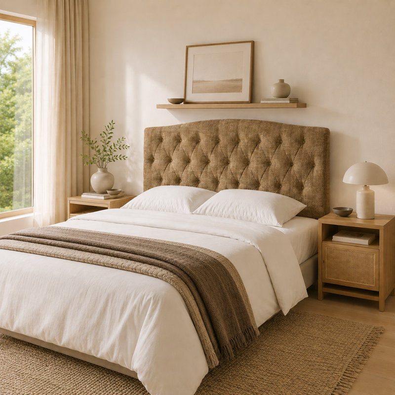 Camelback Diamond Tufted Upholstered Panel Headboard, Queen, Brown