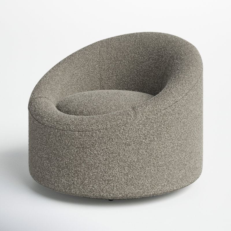 Hughes Upholstered Swivel Barrel Chair, Gray Boucle