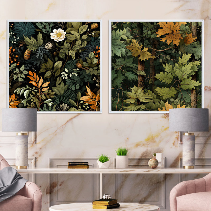Helzer - Ensemble de 2 collages carrés floraux, Cadre flottant blanc, H 30 po x l 61 po