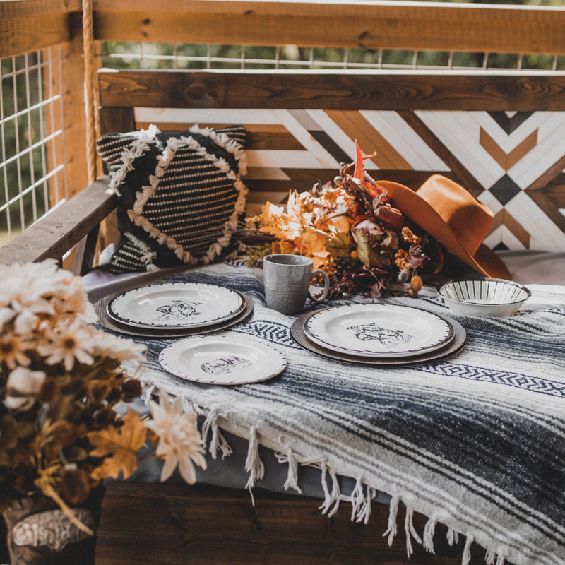 Ranch Life Black and White Melamine Western Dinnerware Set