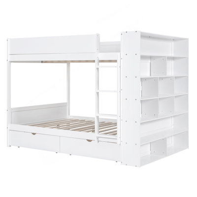 Lit superposé double au-dessus de double avec 2 tiroirs et armoire multicouche, blanc