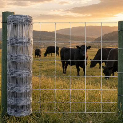 328ft x 3.95ft Galvanized Field Fence, Hinge Joint Livestock Fencing, Graduated Mesh, Rust-Resistant