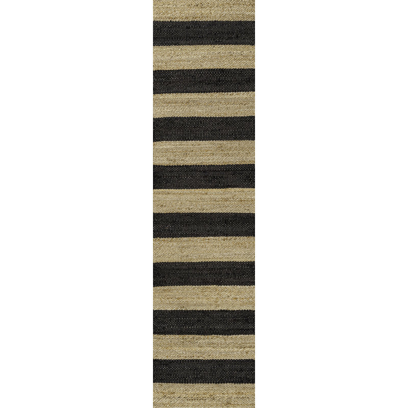 Zemple Rustic Farmhouse Woven Jute Stripe Natural/Black Rug, Runner 2' x 10'