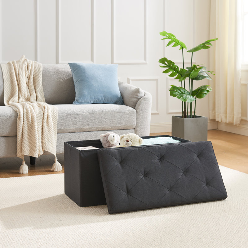 Benita Upholstered Ottoman, Black Polyester Blend