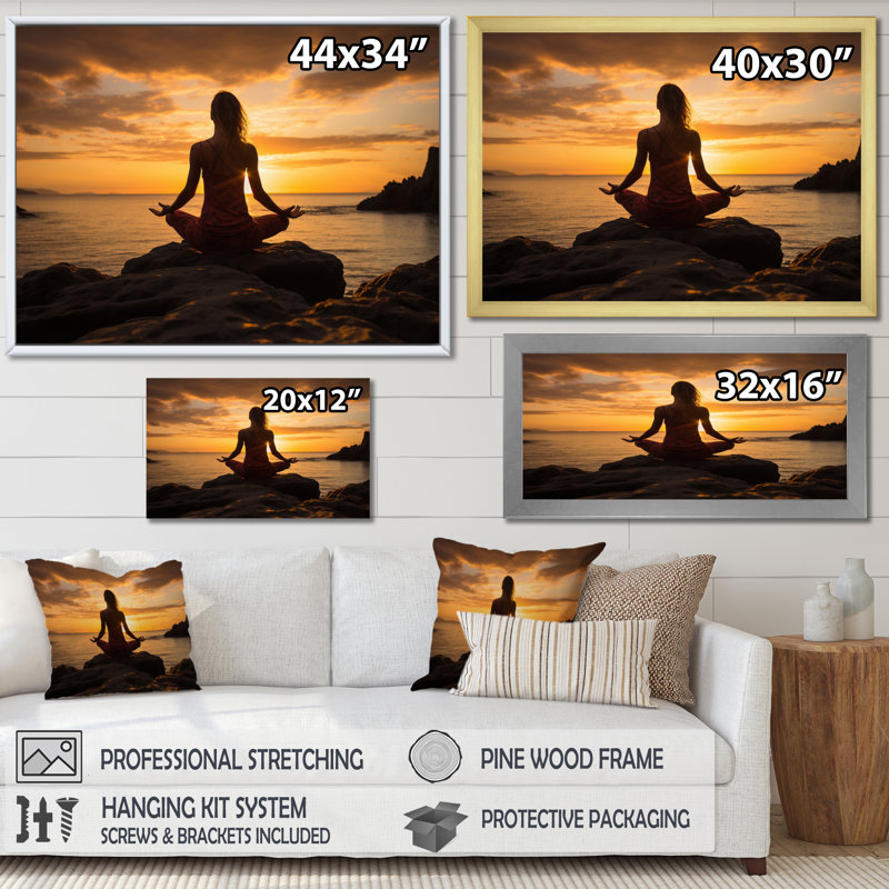 Yoga orange noir au coucher du soleil II, Noir, H 30 po x l 40 po x P 1,5 po