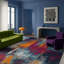 Tapis de couloir abstrait gris ivoire et magenta Comfort-1062568507