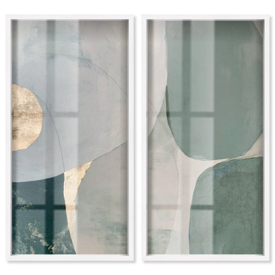 Teal Fluidity Shadowbox Print Large Wall Art Decor Set by Art Remedy, White Frame, 22 x 44