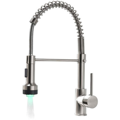 Commercial Led Kitchen Faucet With Pull Down , Brushed Nickel, 360 Rotation For Sinks Faucet, Single Handle Lever, Contemporary Style And Bath Faucets Appliances Fixtures Accessories