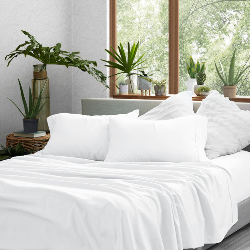 Ensemble de draps en microfibre Sateen, Ensemble de draps pour grand lit + un drap-housse , Blanc neige