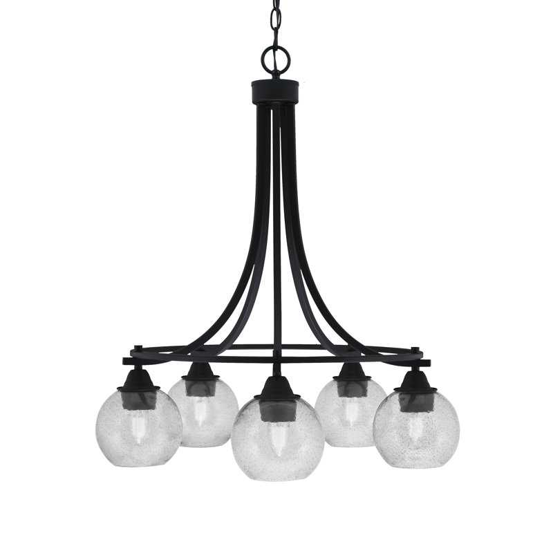 Paramount 5 Light Downlight Chandelier Shown In Matte Black Finish With 5.75" Smoke Bubble Glass