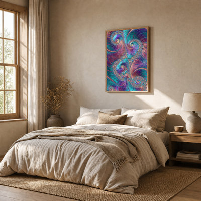 Tableau sur toile à motif fractal en spirale turquoise et violette