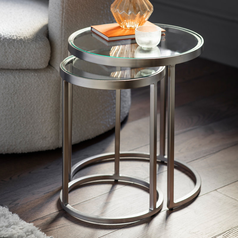Glass Top Frame Nesting Tables, Silver