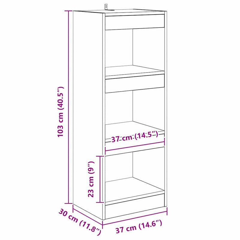 Standard Bookcase, (3 Shelves) 103cm H x 30cm W x 40cm D, Black