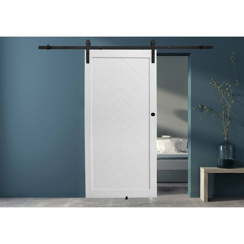 Porte de grange à chevrons en PVC / vinyle Millbrooke avec quincaillerie d'installation, 36 po x 84 po