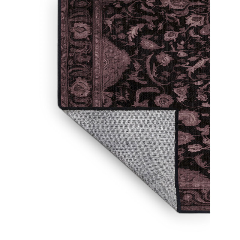 Tapis noir Tabriz lavable à la machine, Carré 4 pi
