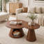 Ensemble de 2 tables basses gigognes, tables d'appoint rondes avec lit-grotte intégré pour chat, table de bout moderne avec plateau en grain de bois de mélamine et base en acier au carbone pour le salon, petit espace