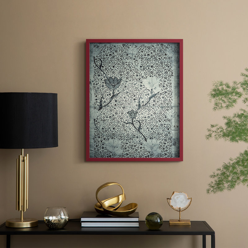 Impression abstraite vintage encadrée CXCIX - bois massif, H 30 po x l 24 po, Rouge