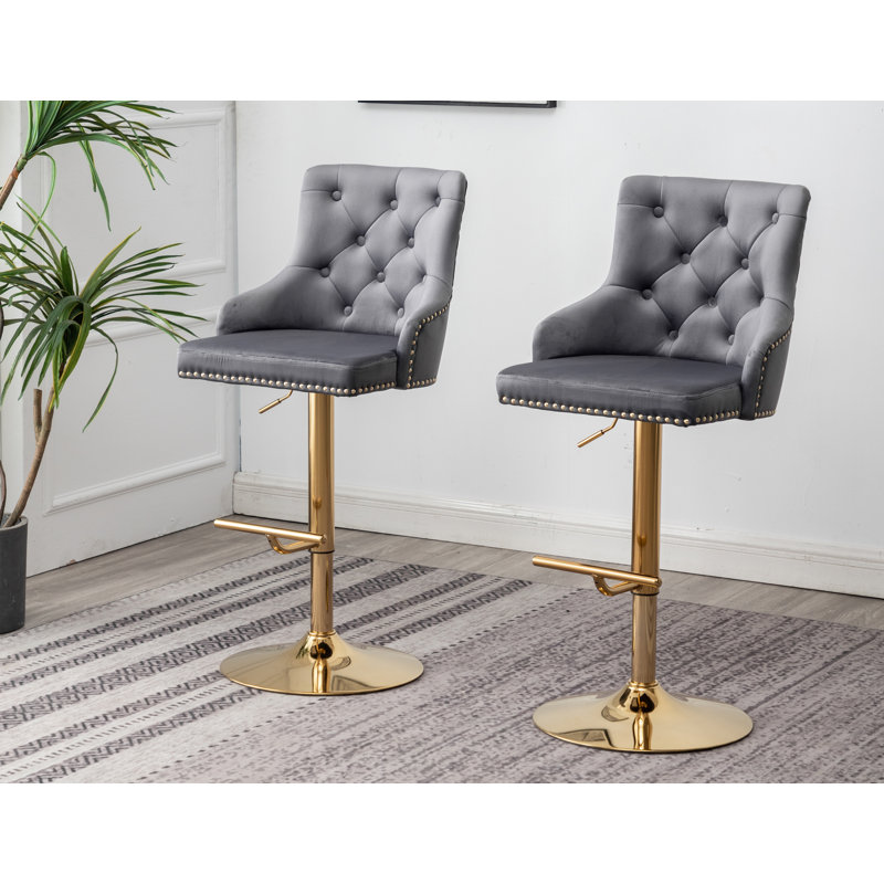Tabouret de bar Ardella, Velours bleu