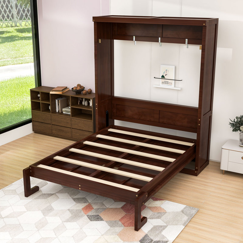 Wood Murphy Bed with Sturdy Slats, Space-Saving Foldable Design, Full, Espresso