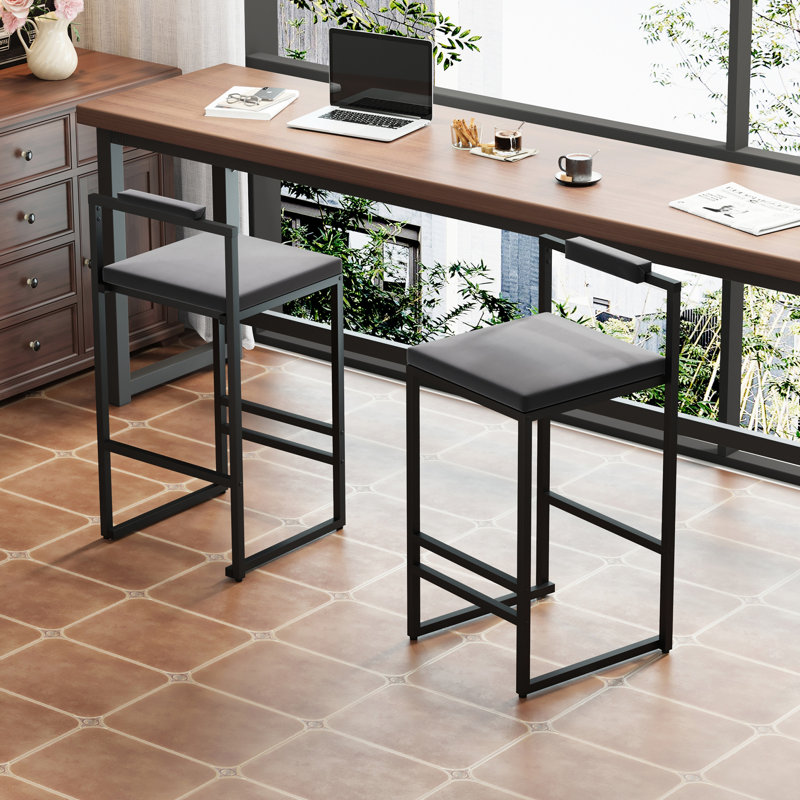 Contemporary Gray Velvet Bar Stools With Footrest And 220 Lbs Support, Of 2 For Multiple Settings High - Quality In Black, Rust Frame, Footrest, Dining Rooms