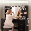 Grand meuble-lavabo moderne l 42,7 po avec 7 tiroirs, 4 tablettes, miroir lumineux à DEL et prises de courant, noir-1586299464