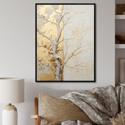 Or doré et beige, tilleul américain - art mural arbre américain