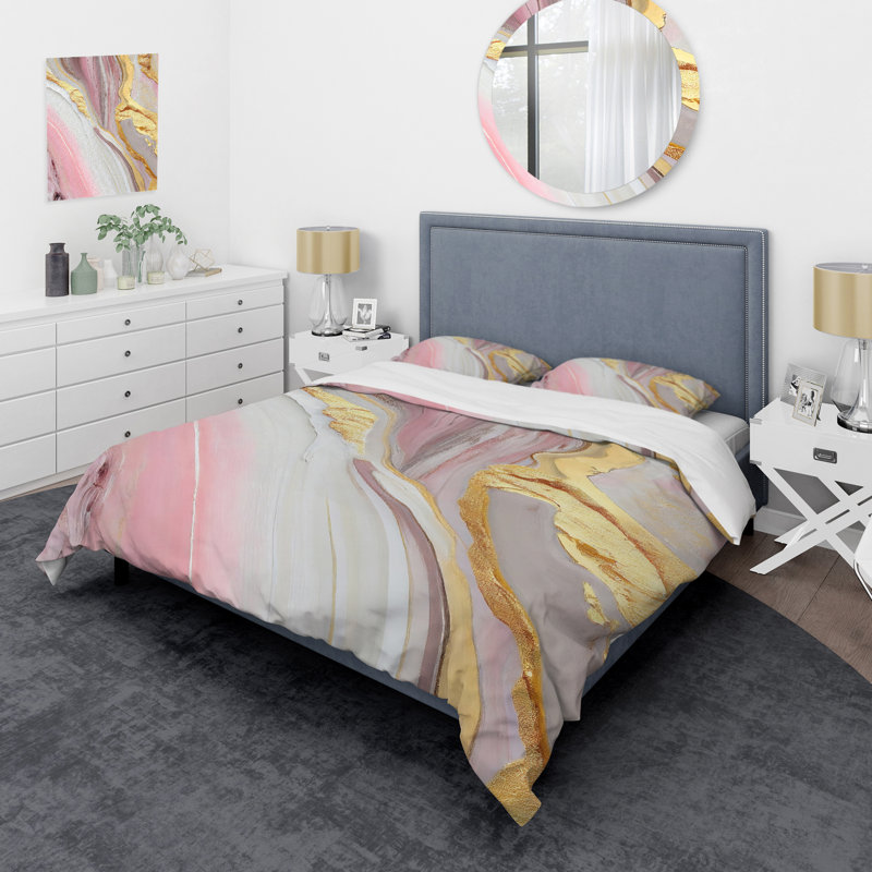 Ensemble de housse de couette en marbre rose et doré Abstract III - Microfibre polyester